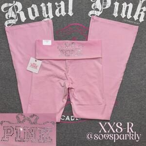 PINK x LoveShackFancy Pink Lollipop Rhinestone Cotton Foldover Flare Leggings